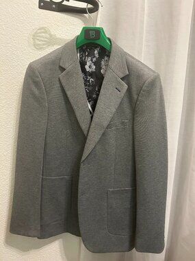Tom Baine Men Knit Blazer Jacket S Gray Floral Lining Casual Sport Coat EUC